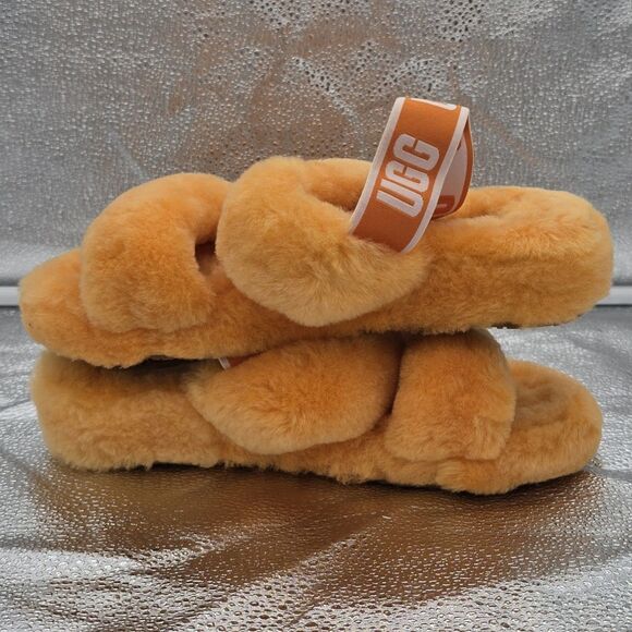 UGG Oh Yeah Orange Furry Fuzzy Comfort Slide Slippers Size 8 - Picture 5 of 10